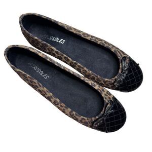 Aerosoles Women's Leopard Print Patent Brown Black Ballet Flats Size 7.5